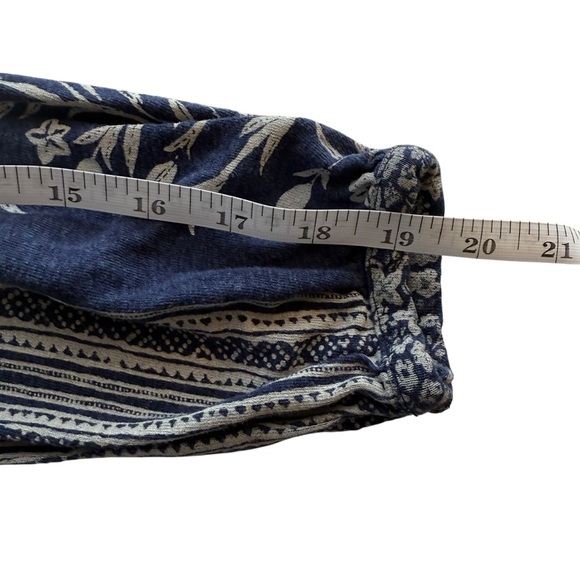 Lucky Brand Womens Linen Blend Peasant Top LG 3/4 Sleeve Navy Blue Boho Hippie - Picture 6 of 10